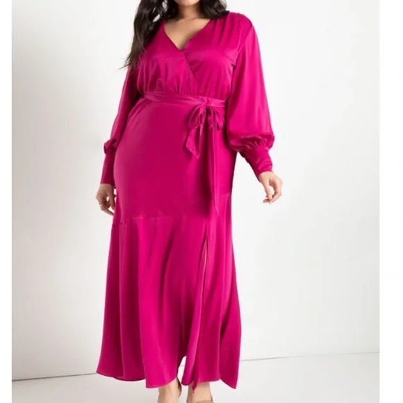 eloquii satin maxi dress One Sleeve Satin Maxi Dress